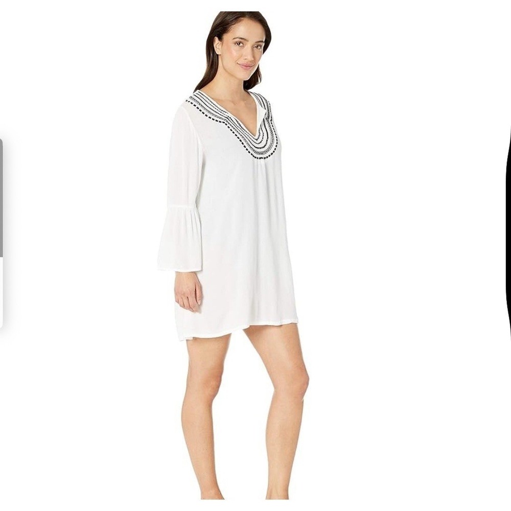 Tommy Bahama White Embroidered Bell Sleeve Shift Dress‎ TSW81738C Small